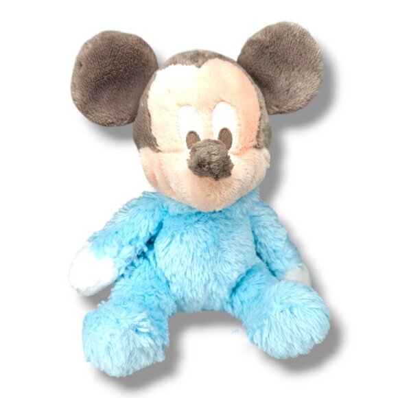 Vintage Disney Parks Mickey Mouse Plush Rattle Toy Blue Gray Baby Cuddly Soft - Picture 1 of 7